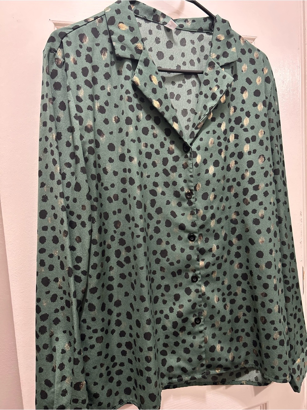 Green Leopard-Print Button-Down Shirt